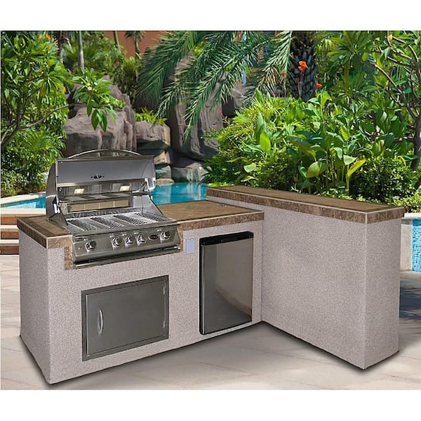 Cal Flame 6 ft. 4-Burner Propane Grill Synthetic Wood and Granite Countertop Grill Island with in Stainless Steel