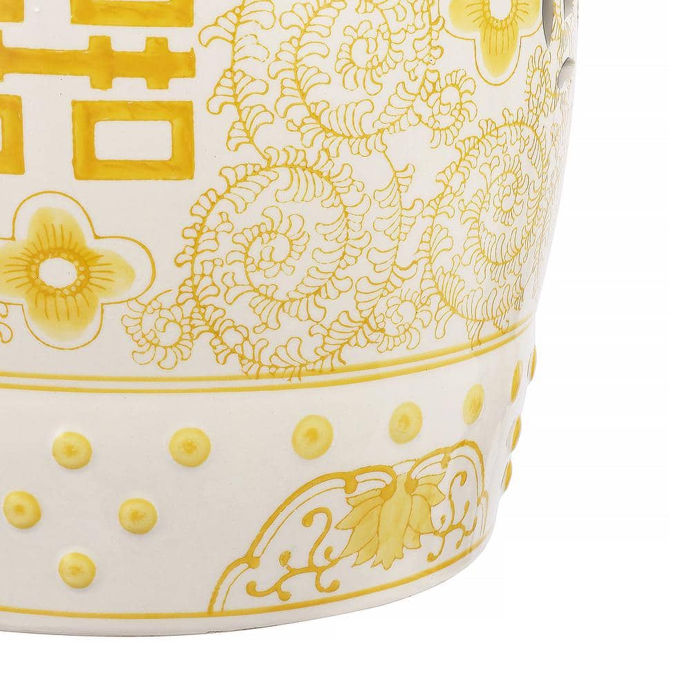 Jonathan Y Yellow and White Ceramic Round Garden Stool