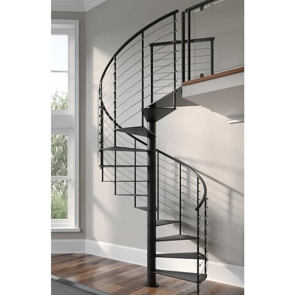 Hayden Black Interior 60in Diameter, Fits Height 102in - 114in, 1 42in Tall Platform Rail Spiral Staircase Kit