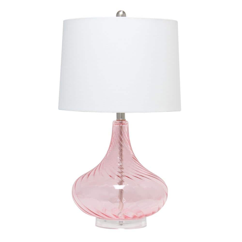 24 in. Pink Modern Refined Rippled Colored Glass Table Lamp with White Line