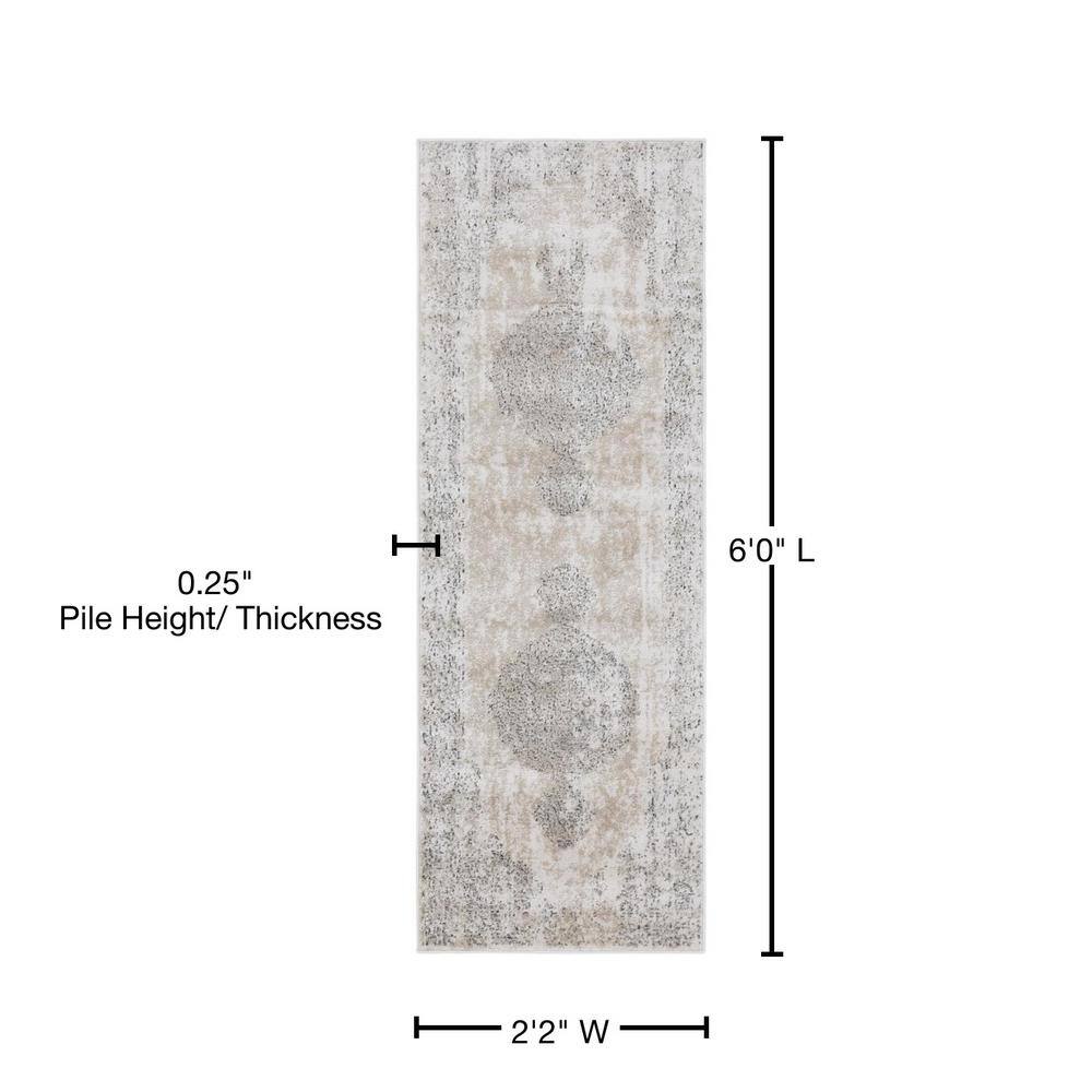 Serene Ivory Abstract 6' Indoor Runner Rug with Stain-Resistant Finish
