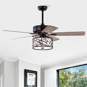 52 in. Low Profile Ceiling Fan with Lights, Dark Wood Blades, Timer for Living Room in Matte Black