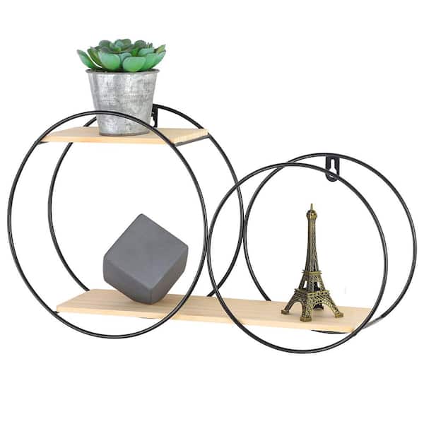 Oumilen Wall Mounted 2-Tier Floating Shelves Circular Metal, Black