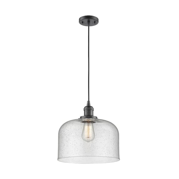 Innovations Bell 1-Light Oil Rubbed Bronze Bowl Pendant Light with Seedy Glass Shade