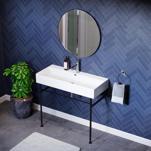 Swiss Madison Claire 40 in. Ceramic Console Sink White Basin Black Legs