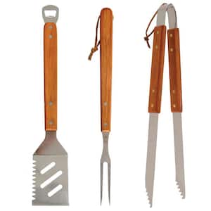 3-Piece Stainless Steel Wood Handle Grilling Tool Set