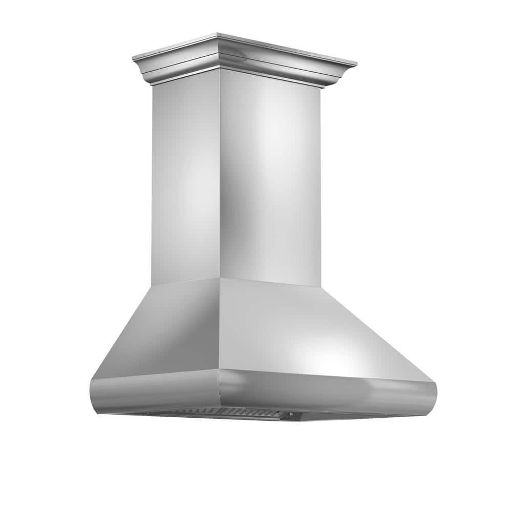 ZLINE Kitchen and Bath 30 in. 500 CFM Convertible Vent Wall Mount Range Hood with Crown Molding in Stainless Steel