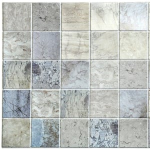 3D Falkirk Retro 10/1000 in. x 38 in. x 19 in. Blue Beige Faux Distressed Marble Squares PVC Wall Panel