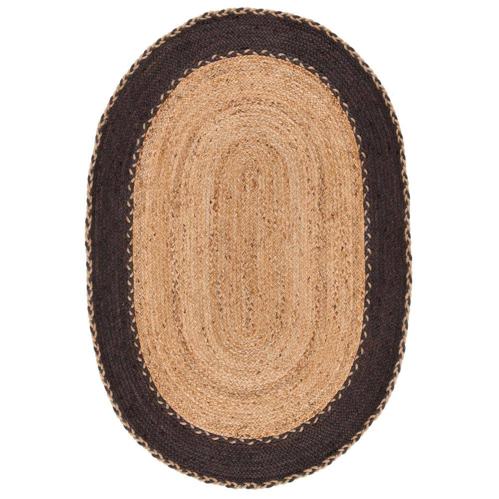 Natural Brown Oval Handwoven Cotton Area Rug 4' x 6'