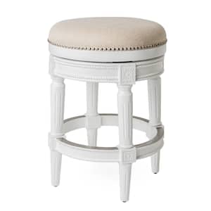 Pullman 26 in. Alabaster White Backless Wooden Counter Stool with Premium Cream Fabric Upholstered Seat