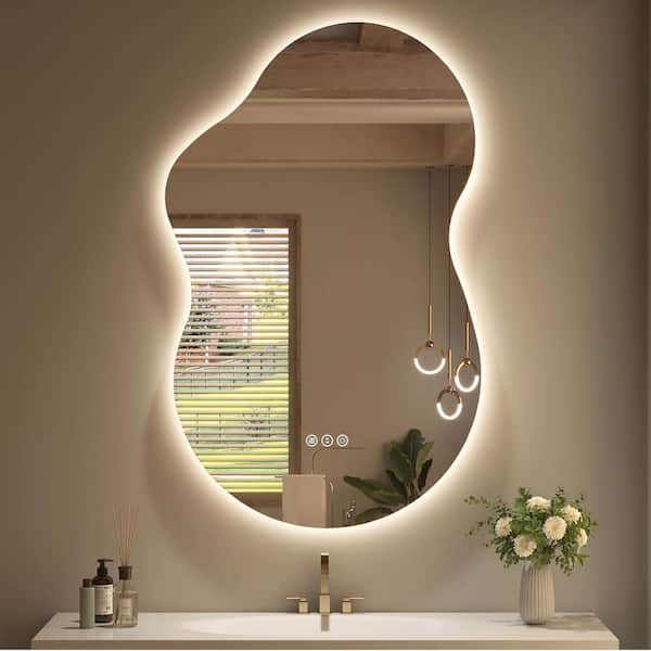 20 in. W x 32 in. H Irregular Frameless LED Lighted Anti-Fog Tempered Glass Asymmetrical Wall Bathroom Vanity Mirror