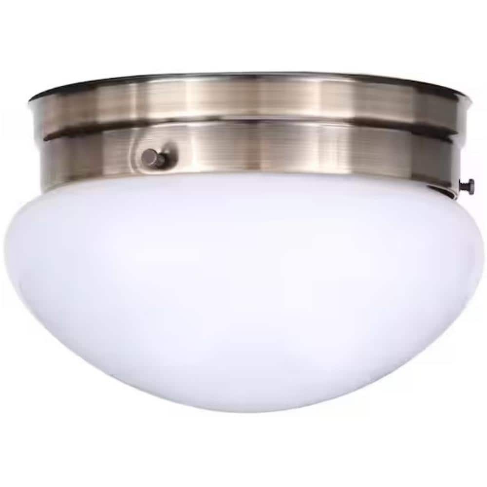 Antique Brass and Opalescent Glass Flush Mount Light