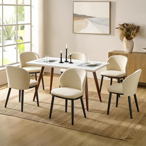 JAYDEN CREATION Holden Beige Modern Dining Chair with Solid Wood Legs Set-6