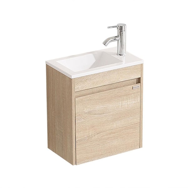 Wonline 15.7 in. W x 9.6 in. D x 17.7 in. H Wall Mounted Bathroom Vanity Set in Natural Color with Resin Sink and Top