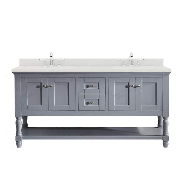 Virtu USA Julianna 60" Double Bath Vanity in Cashmere Gray with Dazzle White Quartz Top and Round Sinks