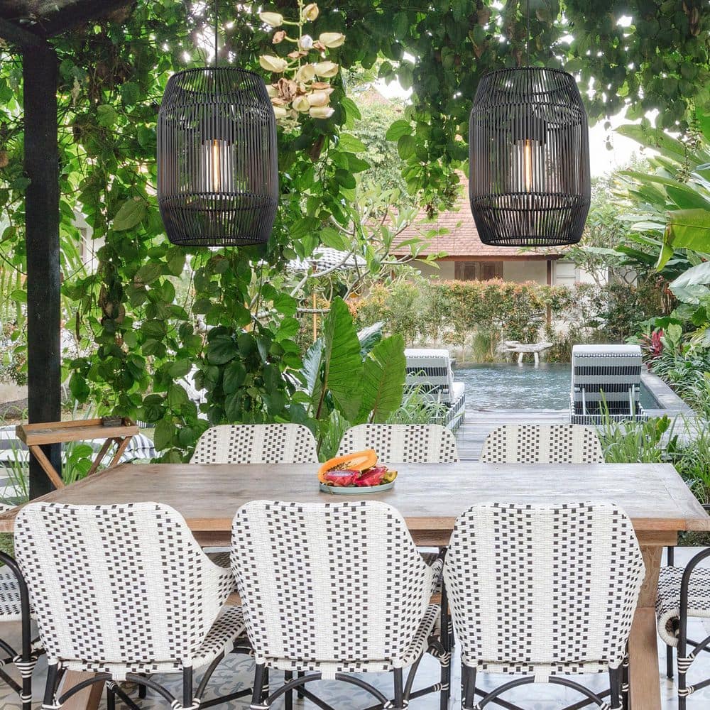 Seabrooke Black Composite Wicker and Glass Indoor/Outdoor Pendant Light