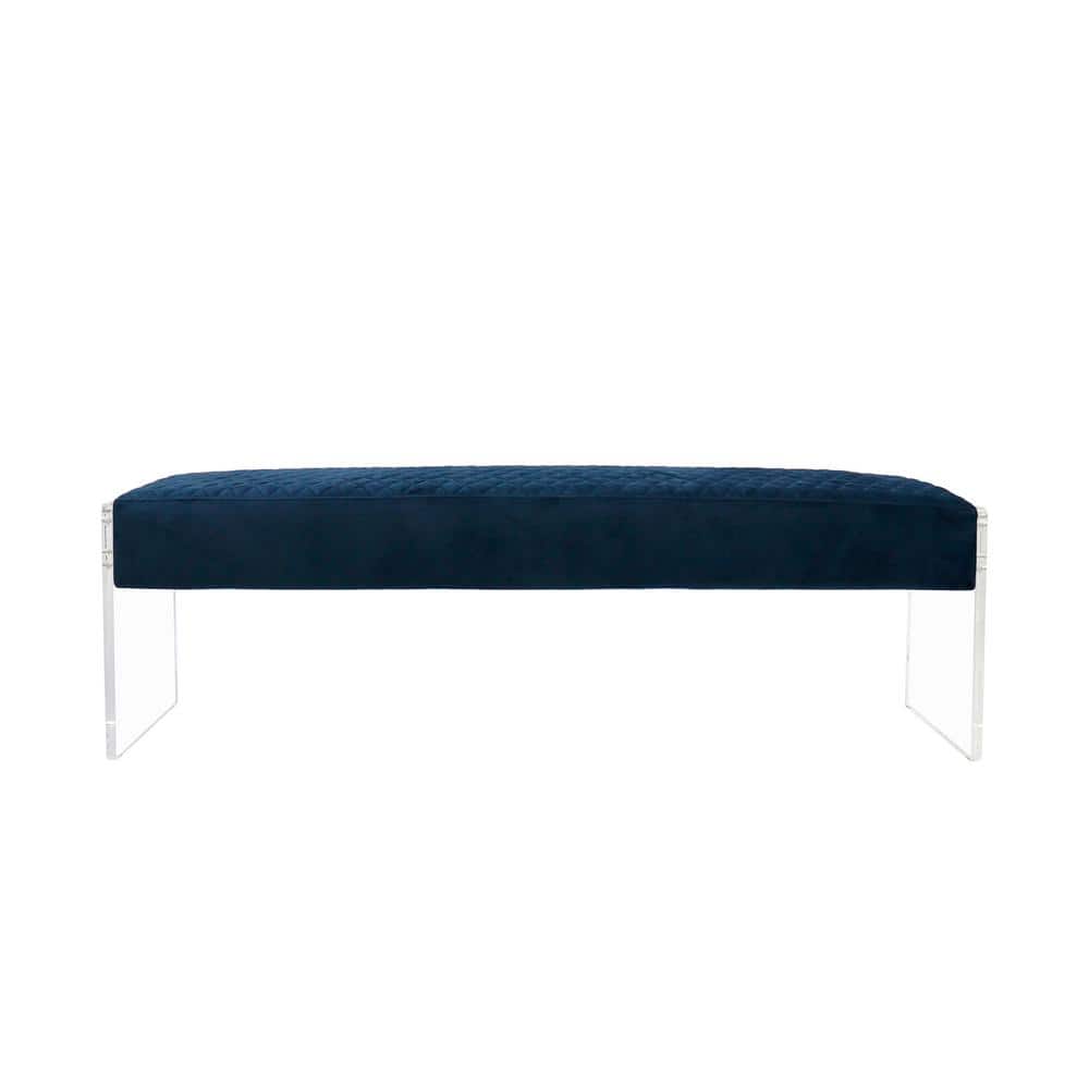 Pasargad Home Tribecca Navy Bench with Acrylic Frame & Velvet Seat (59In. x  13.78 In. x 18.11 In.) BENCH-137 - The Home Depot