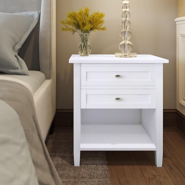 Simpli Home Warm Shaker Solid Wood 24 in. Wide Transitional Bedside Nightstand Table in White