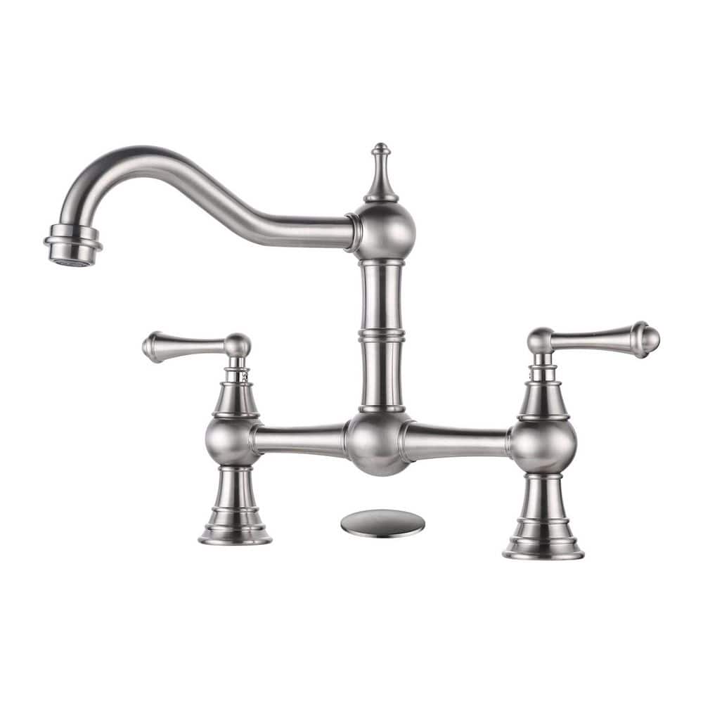 Vintage Double Handle High Arc 2-3 Hole Brass Bridge Kitchen Faucet with Sink Hole Cover in Brushed Nickel price history on PriceWatchPro