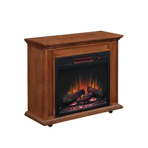 28 in. Freestanding Electric Fireplace with Remote, Removable Caster Wheel and LED Light Source in Dark Oak