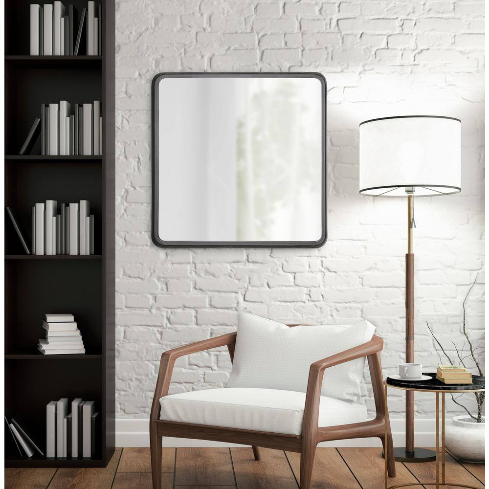 Armenta Industrial Square Dark Charcoal Gray Metal Framed Vanity Mirror 28"x28"