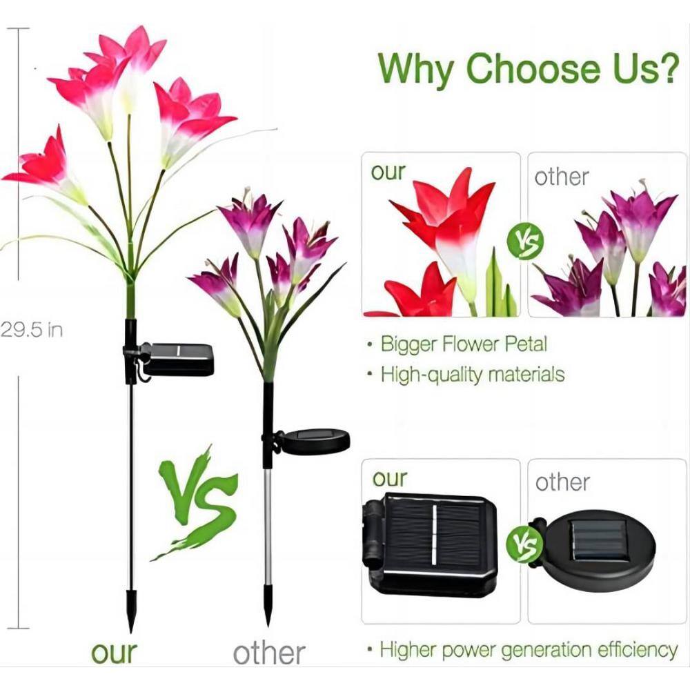 Multicolor Solar Lily Flower Garden Lights, 4-Pack
