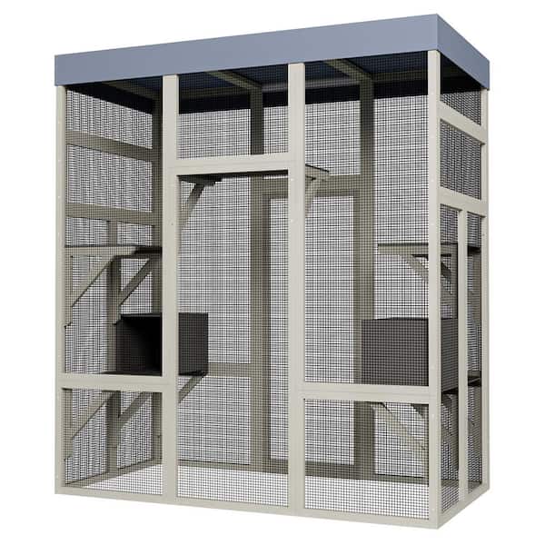 Black 62.6 in. Gray Wooden Outdoor Pet Enclosure with Waterproof Top Rust-Proof Metal Wire