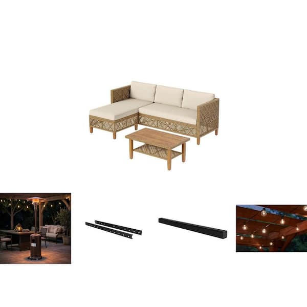 32 in. Sound Bar, 32-80 in. TV Wall Mount, Patio Heater, String-Light & Patio Set Combo (6-Piece)
