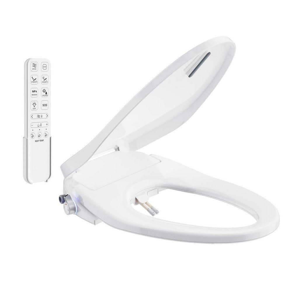 Electric Bidet Seat for Elongated Toilets in White, Dual Nozzles for Female & Hip, Heated Seat, Air Dryer, 6 Wash Modes