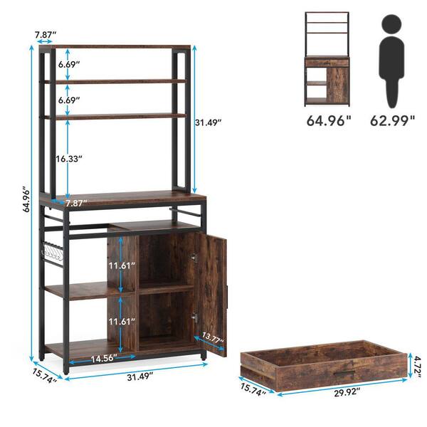 BYBLIGHT Keenyah Brown 6-Tier Kitchen Baker's Racks 1-Drawer and Double  Door Cabinet Metal Frame 31.5 in. x 15.7 in. x 66.9 in. BB-JW0164DT - The  Home Depot