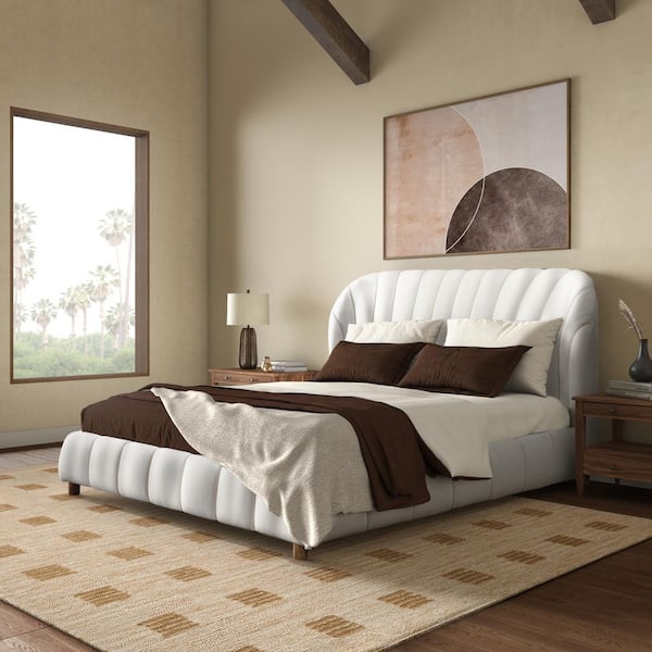 Tillie Beige Wood Frame King Panel Bed