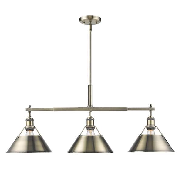 Golden Lighting Orwell AB 3-Light Aged Brass Pendant with Aged Brass Shade