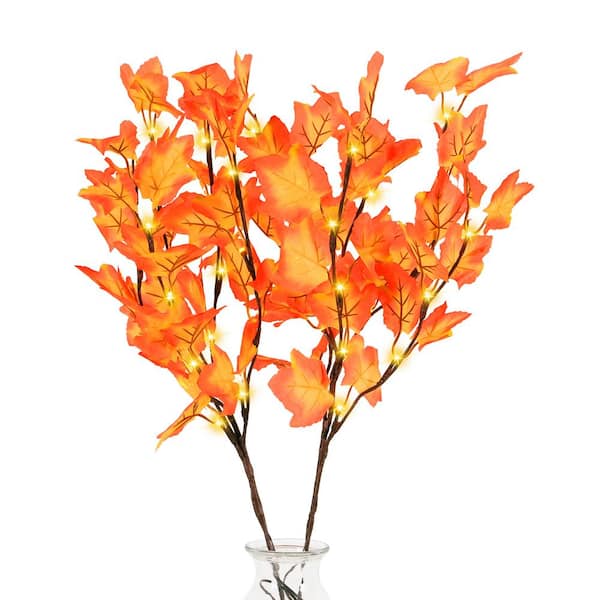 Oumilen 30 in. Red Artificial Maple Leaf Lights Home Decor 2-Pieces Set