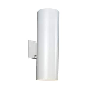 Outdoor Cylinder Collection 2-Light White Outdoor Wall Lantern Sconce