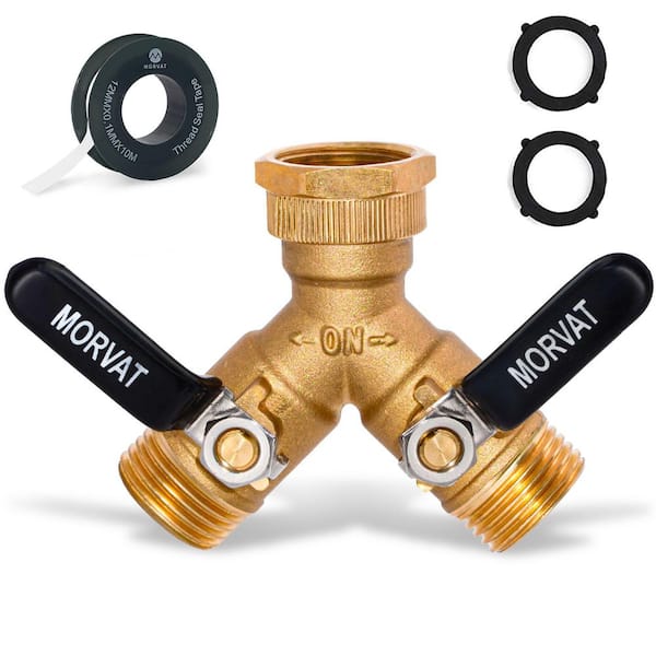 Brass Garden Hose Splitter, Heavy-Duty 2-Way Hose Connector Fitting with Extended Metal and Rubber Handles