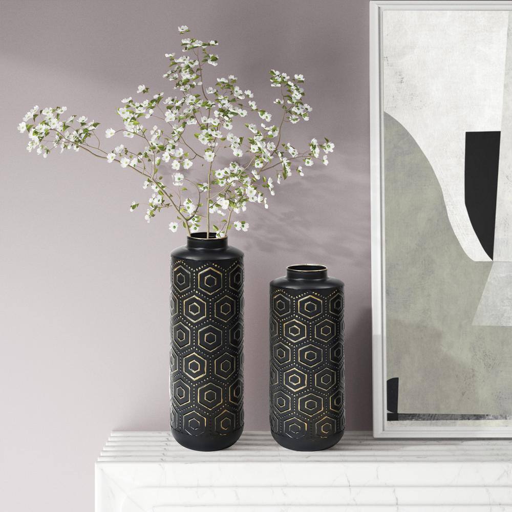 Black and Silver Geometric Metal Table Vase Set