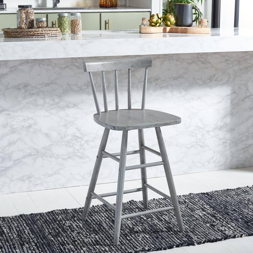 SAFAVIEH Tally 25 in. Grey Low Back Wood Frame Counter Stool with Foot