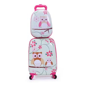 2-Piece Kids Luggage Set Children's Pink Owl pattern 12 in. Square backpack and 16 in. 4-Wheel Trolley