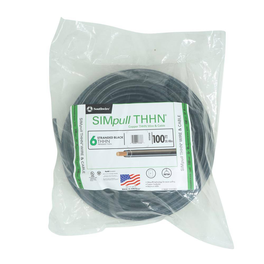 100' EA THHN THWN 6 AWG GAUGE BLACK WHITE GREEN STRANDED COPPER  BUILDING WIRE 