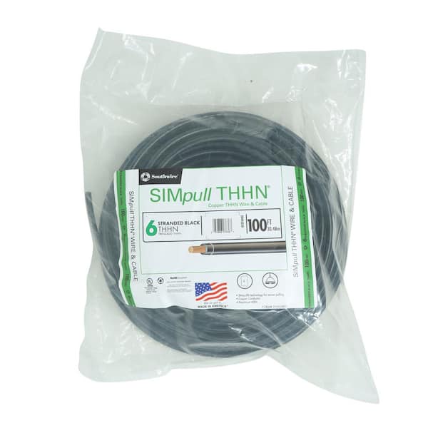 Southwire 100 Ft. 6 Black Stranded CU SIMpull THHN Wire 20493350