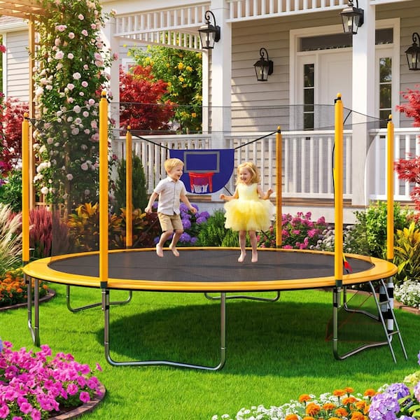 SUNRINX 16 ft. Large Trampoline with Enclosure and Basketball Hoop