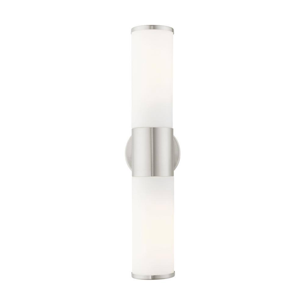 Brushed Nickel 2-Light Vanity with Satin Opal Glass Shades