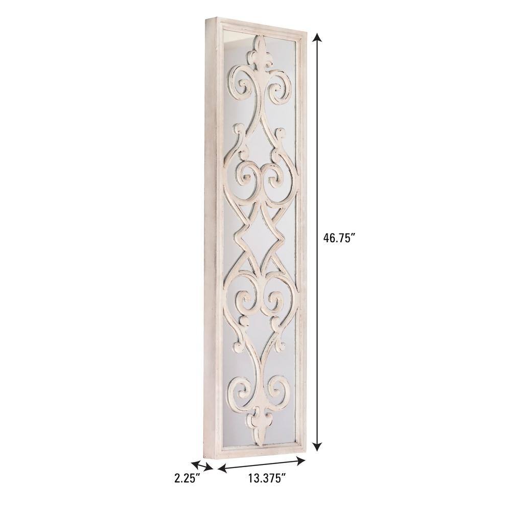 Elegant White Wood Framed Scroll Overlay Decorative Wall Mirror
