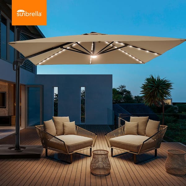 Sonkuki Sand Premium 10x10FT LED Cantilever Patio Umbrella with 360° Rotation and Infinite Canopy Angle Adjustment