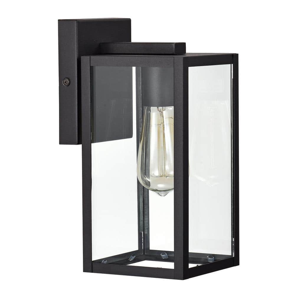 11 in. Textured Black Outdoor E26 Wall Lantern Sconce with Clear Glass Shad