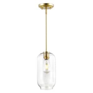 Mila 1-Light Brushed Brass/Clear Pendant with Glass Shade