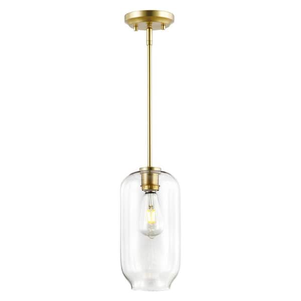 Light Society Mila 1-Light Brushed Brass/Clear Pendant with Glass Shade