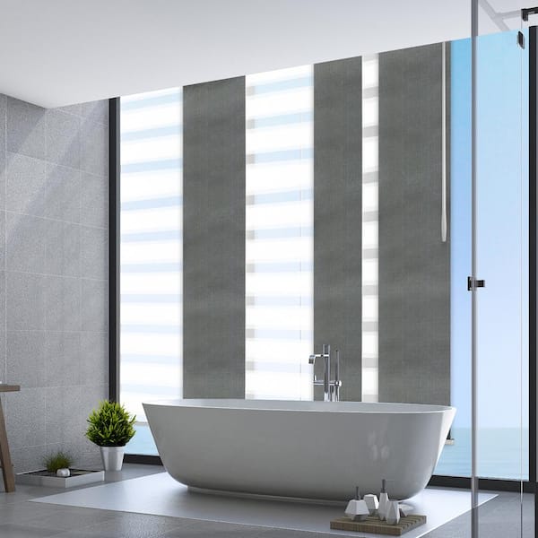 EMOH Metallic Gleam 70 in. - 130 in. W x 94 in. L Adjustable 6- Panel White Single Rail Panel Track with 23.5 in. Slates