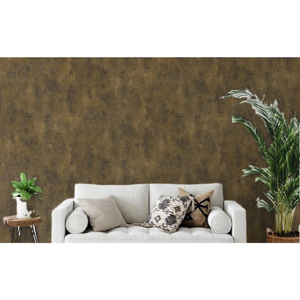 Distressed Plaster Effect Black/Gold Metallic Finish Vinyl on Non-Woven Non-Pasted Wallpaper Roll