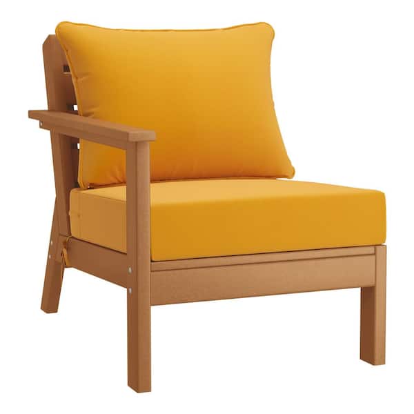 Birchwood Outdoor Patio Deep Seating Left Facing Arm HDPE Lounge Chair in Teak with Yellow Cushions